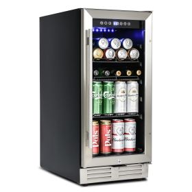 Built-in and Freestanding 15" Mini Beverage Refrigerator/Wine Cabinet, 120 Cans, 34-65��F, Quiet, Adjustable Shelves, LED Lighting, ETL