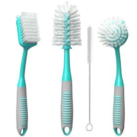 Dish Brush Set of 4 with Bottle Water Brush Dish Scrub Brush Scrubber Brush and Straw Brush Mint Color Kitchen Brushes Ergonomic Non Slip Long Handle