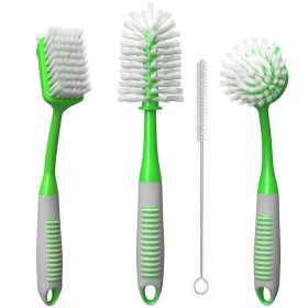 Dish Brush Set of 4 with Bottle Water Brush Scrub Brush and Scrubber Brush Green Brushes for Kitchen Ergonomic Non Slip Long Handle for Cleaning Clean