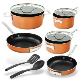 10-Piece (7" & 9") Cast Aluminum Textured Ceramic Nonstick Coated Cookware Set with Utensils