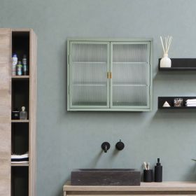 Retro Style Haze Double Glass Door Wall Cabinet With Detachable Shelves for Office, Dining Room,Living Room