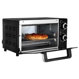 Total Chef 4 Slice Countertop Toaster Oven with Convection 1000W Stainless Steel Baking Rack and Pan, Black