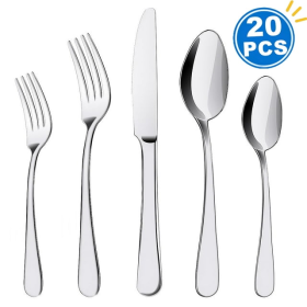 Silverware Set 20 Piece Gold Silverware Flatware Cutlery Set With Stand Include Knife Fork Spoon,Hanging Stainless Steel Utensils Set Service for 4