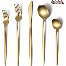 Just Houseware Matte Gold Silverware, Stainless Steel, Flatware Set, Titanium Plating Cutlery Set of 20 Pieces (4 Dinner Knives, 4 Dinner Forks