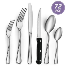 Bestdin 72 Pieces Silverware Sets Service for 12, Premium Stainless Steel Spoons and Forks Set with Steak Knives