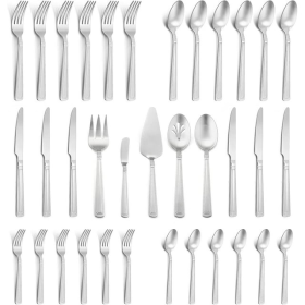 Walchoice 35 Pieces Silverware Set with Serving Set, Stainless Steel Flatware Cutlery Set for 6, Metal Eating Utensils for Home Banquet Buffet