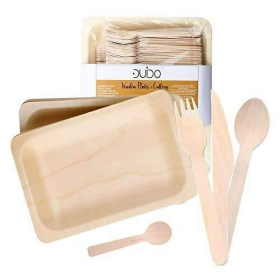 Disposable Wooden Cutlery Utensils Set ‚Äì (Pack of 150) 30 7.8-inch Plates 30 Forks 30 Knives 30 Spoons 30 Small Spoons Eco-Friendly Silverware Compo