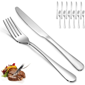 12 Pcs Silverware Set with 6 Dinner Knives and 6 Dinner Forks, Boriyuan Silver Stainless Steel Flatware Set