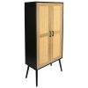 59'' Tall Rustic Farmhouse Storage Cabinet with Shelf Wide Countertop Wooden Bedroom Living Room Kitchen Furniture with Rattan Design Nature Color