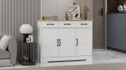 Farmhouse Buffet Cabinet Storage Sideboard with 3 Drawers and 3 Doors for Dining Living Room Kitchen Cupboard-White