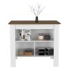 DEPOT E-SHOP Delos Kitchen Island, Four Legs, Three Shelves, White / Walnut