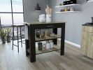 Rockaway 1-Drawer 2-Shelf Kitchen Island Black Wengue and Light Oak