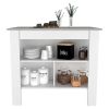 DEPOT E-SHOP Delos Kitchen Island, Four Legs, Three Shelves, White / Ibiza Marble