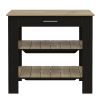 Rockaway 1-Drawer 2-Shelf Kitchen Island Black Wengue and Light Oak