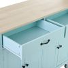 Kitchen Island Cart with 4 Door Cabinet and Two Drawers and 2 Locking Wheels - Solid Wood Top, Adjustable Shelves, Spice & Towel Rack(Mint Green)