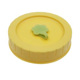 1pc Cute Universal Mason Jar Lids With Straw Hole; 70mm/2.76in Diameter Storage Wide Mouth Leak Proof; Kitchen Supplies (Color: Yellow)