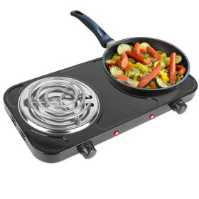 2000W Electric Double Burner Portable Coil Heating Hot Plate Stove Countertop RV Hotplate with Non Slip Rubber Feet 5 Temperature Adjustments (Color: black)