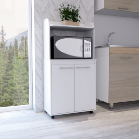 Kitchen Cart Totti, Double Door Cabinet, One Open Shelf, Two Interior Shelves, White Finish (Color: White)