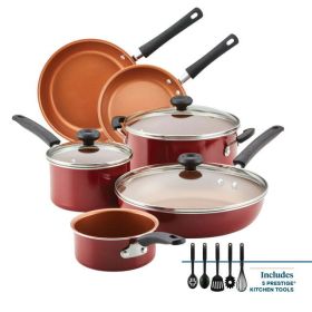 14-Piece Easy Clean Pro Ceramic Nonstick Cookware Set (Color: Red)