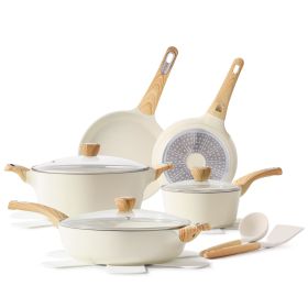 14 Pcs Induction Kitchen Cookware Sets (Color: Natural White)