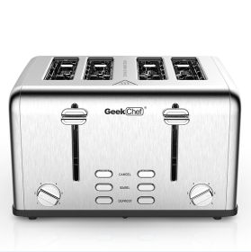 4 piece Ultra Wide Slot Toaster Automatic Multi-stove Breakfast Toast SUS304 Dual Control Panel 6 Bake Browning Level High Lift Bar 3 Features-Thaw / (W1002GTS4B-1: W1002GTS4B-1)