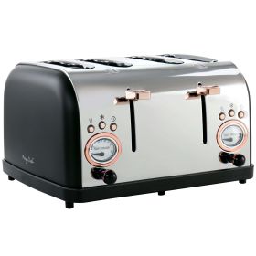 MegaChef 4 Slice Wide Slot Toaster with Variable Browning in Black and Rose Gold (Brand: MegaChef)