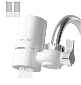 Vortopt Faucet Water Filter for Sink - NSF Certified Water Purifier for Faucet, 400 Gallons Faucet Mount Tap Water Filtration System for Kitchen (Color: White1)