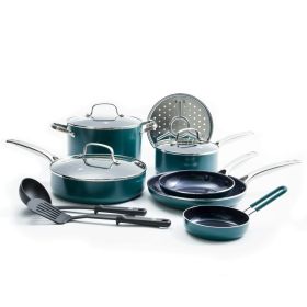 12-Piece Toxin-Free Ceramic Nonstick Pots and Pans Cookware Set, Dishwasher Safe (Color: green)